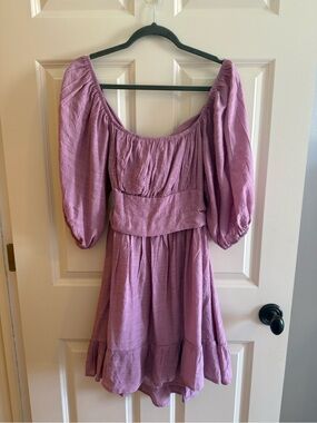 SHEIN Mauve Puff Sleeve Square Neck Mini Dress